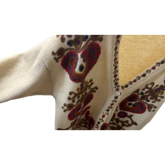 Cream Wool Cardigan / Sweater with Multicolor patterns. "French Connection" - Picture 3 of 8